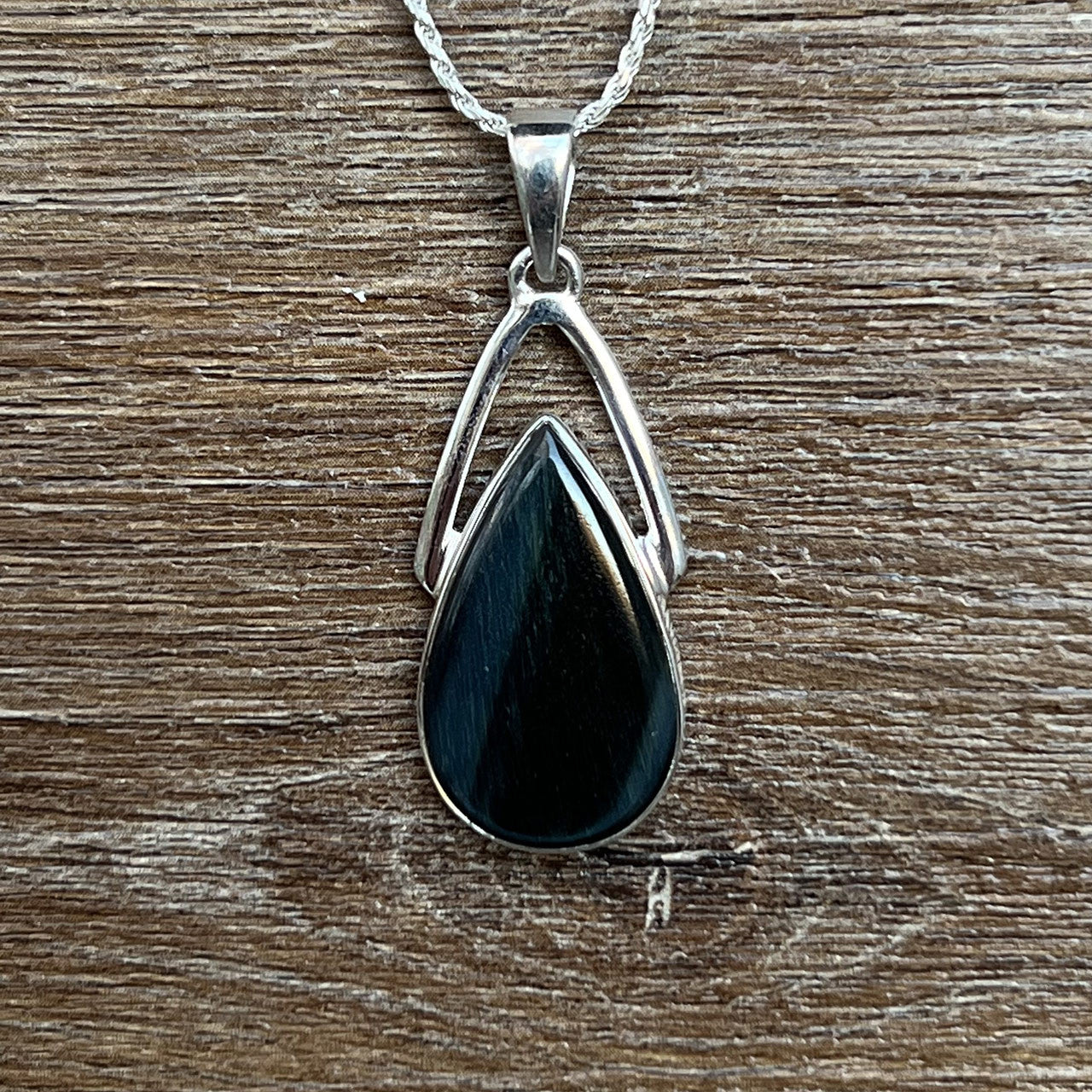 Blue Tiger Eye Wishbone Pendants Sterling Silver